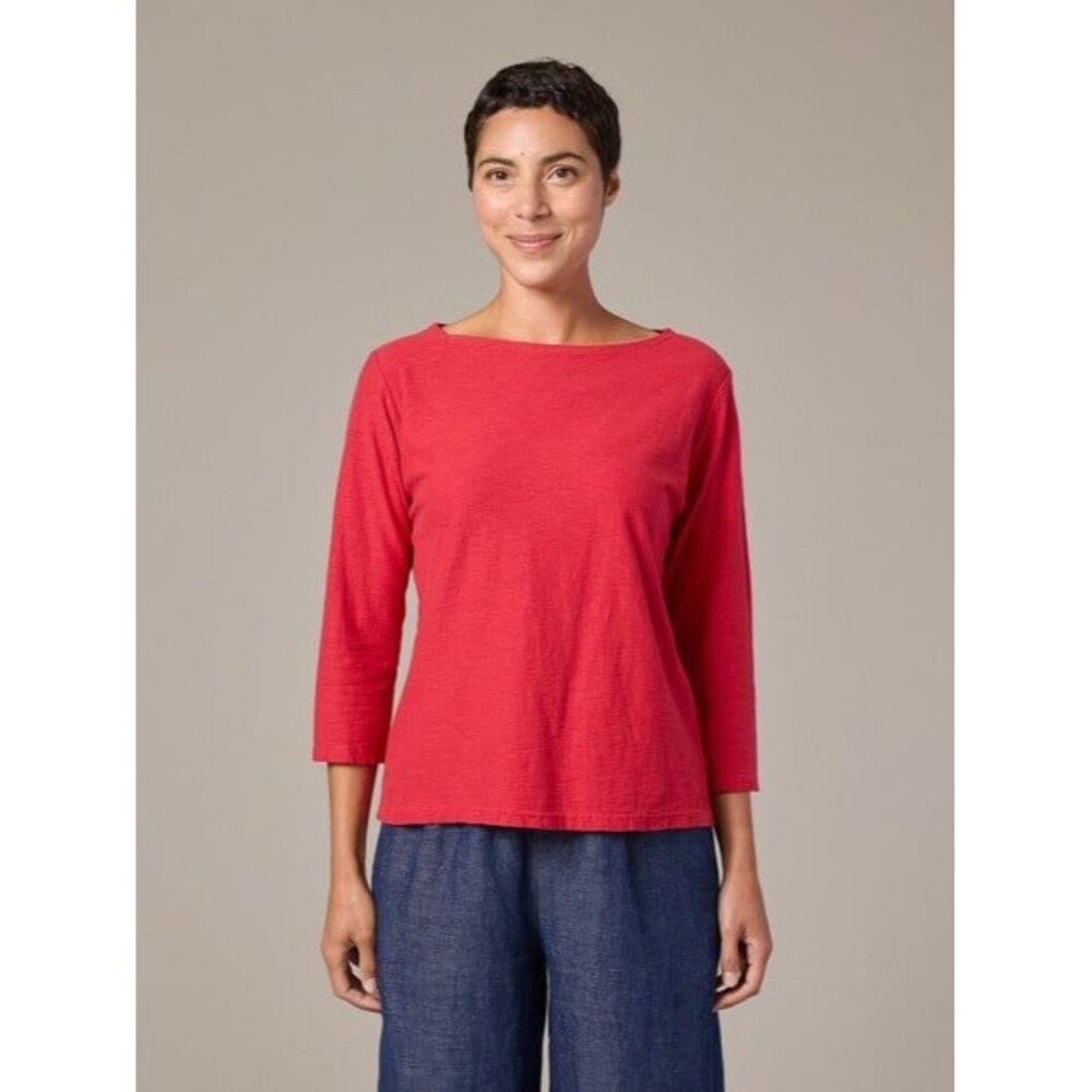 Cut Loose Cotton Linen Blend Jersey Boatneck Quarter Sleeve Knit Top M